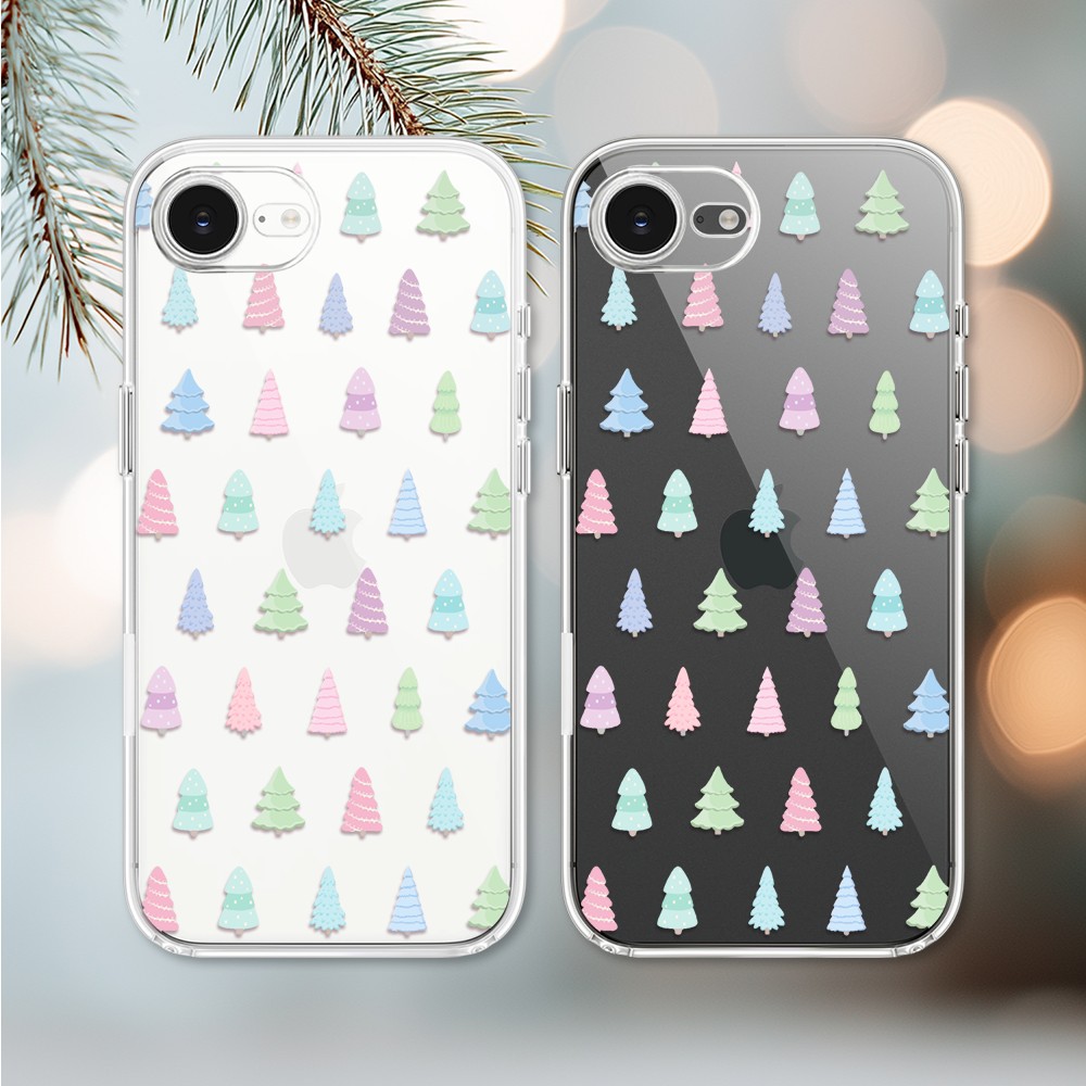 Etui do iPhone 16e, pastelowe choinki, przeźroczyste 16 e-3