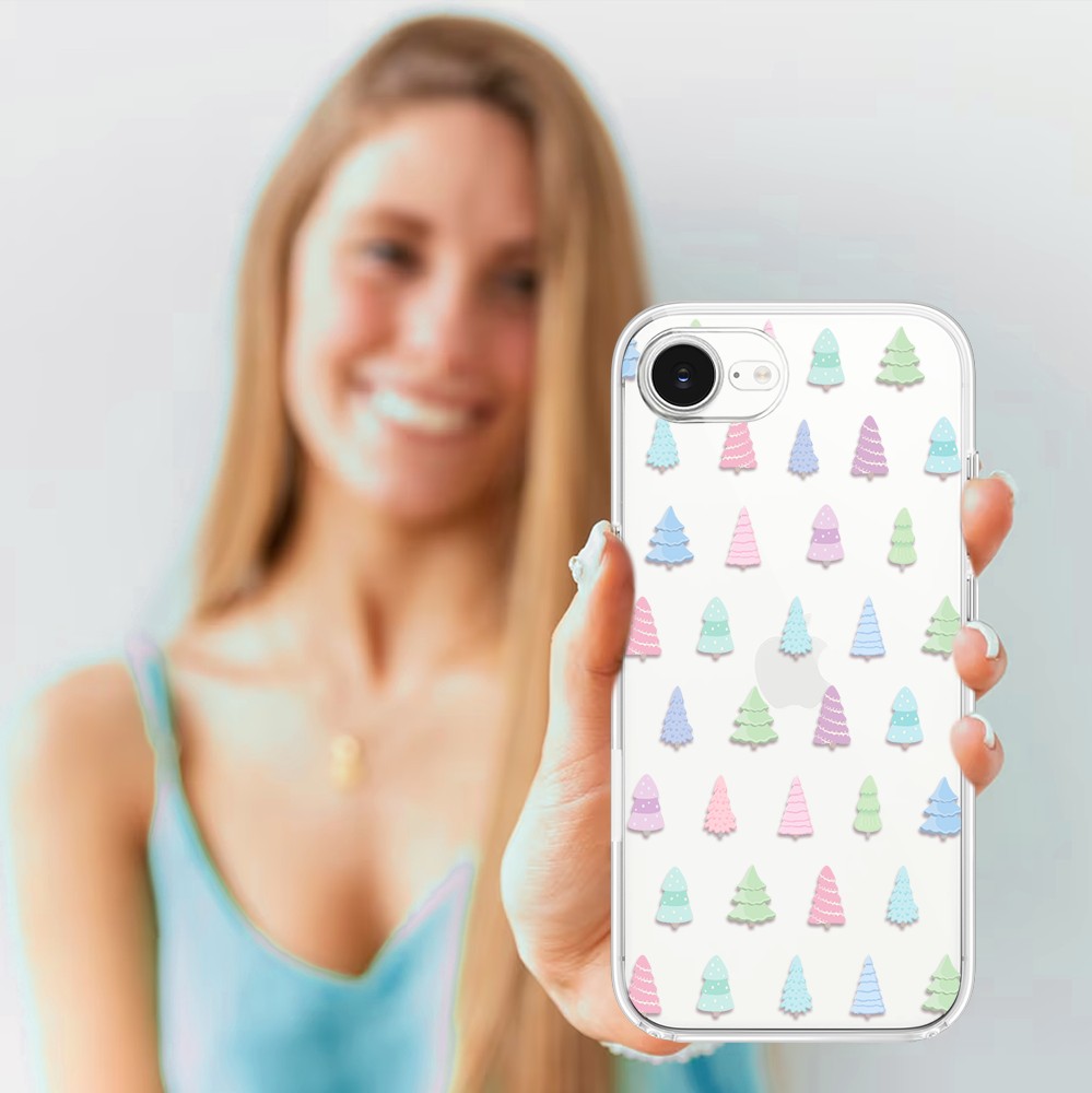 Etui do iPhone 16e, pastelowe choinki, przeźroczyste 16 e-5