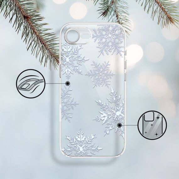 Etui do iPhone 16e, płatki śniegu, przeźroczyste 16 e-2