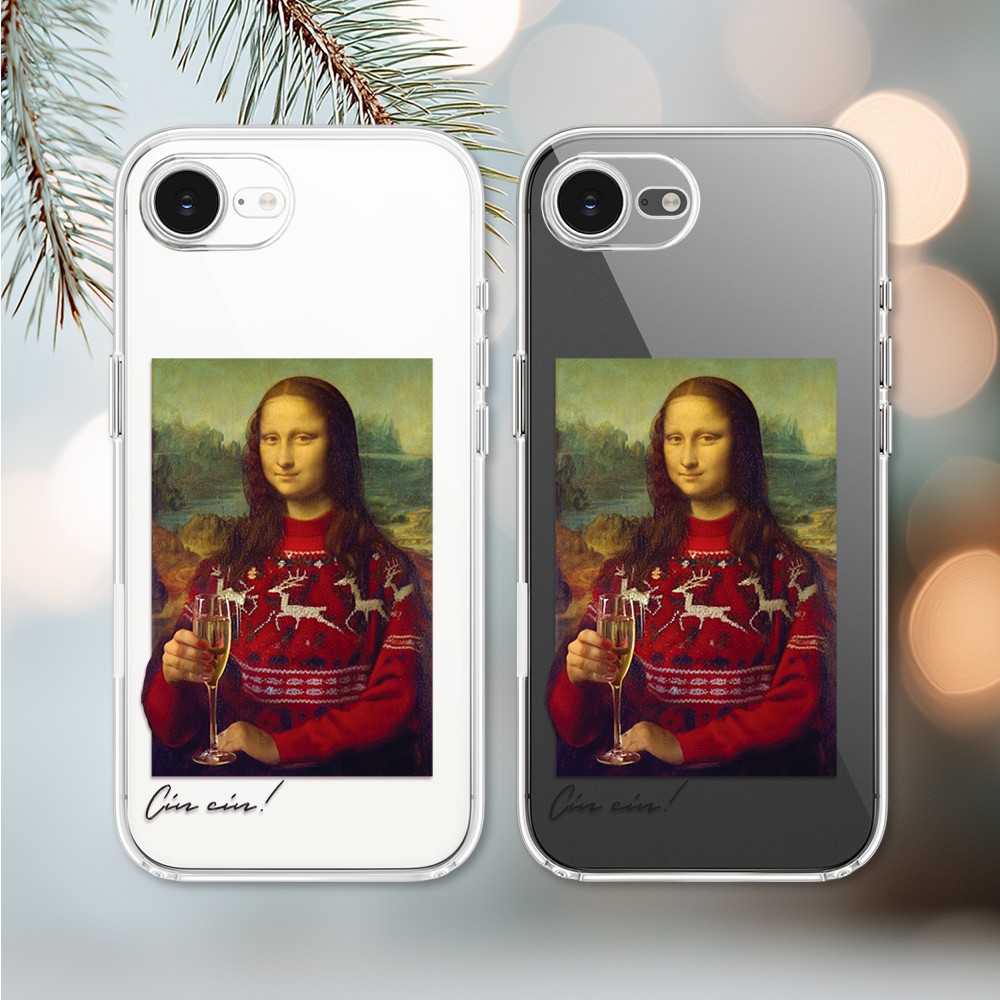 Etui do iPhone 16e, świąteczna Mona Lisa z szampanem, przeźroczyste 16 e-3