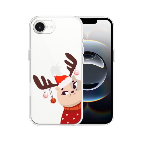 Etui do iPhone 17e, świąteczny kotek przebrany za reniferka, przeźroczyste