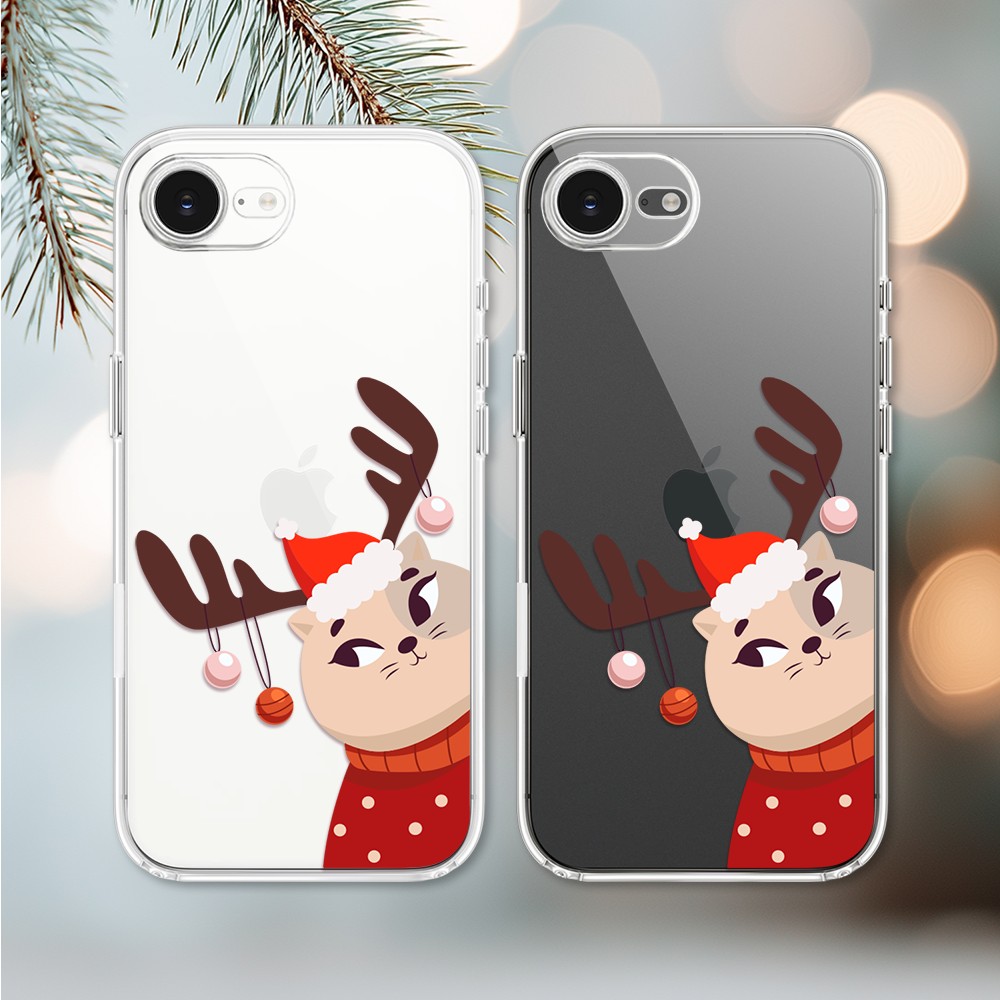 Etui do iPhone 16e, świąteczny kotek przebrany za reniferka, przeźroczyste 16 e-3