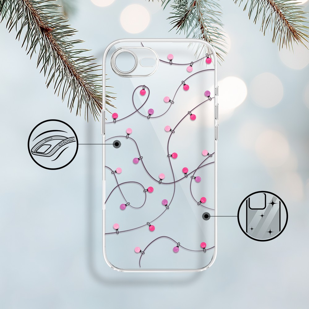 Etui do iPhone 16e, światełka świąteczne, przeźroczyste 16 e-2