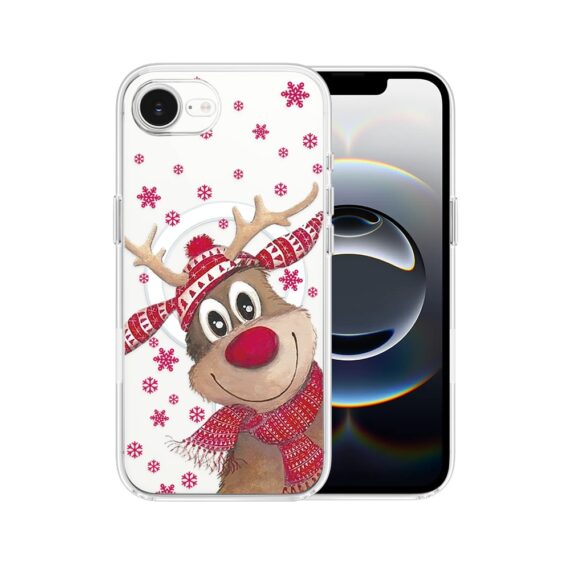 Etui do iPhone 16e z MagSafe, Merry Christmas świąteczny nadruk, renifer, przeźroczyste 16 e-1