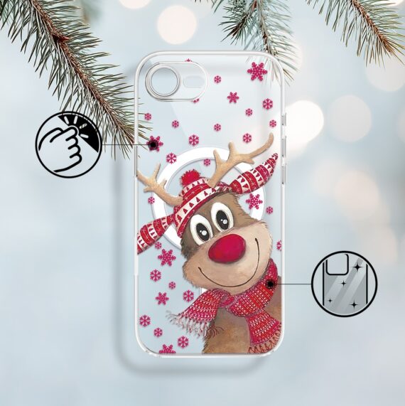 Etui do iPhone 16e z MagSafe, Merry Christmas świąteczny nadruk, renifer, przeźroczyste 16 e-2