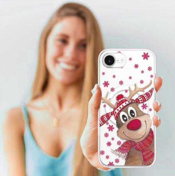 Etui do iPhone 16e z MagSafe, Merry Christmas świąteczny nadruk, renifer, przeźroczyste 16 e-5