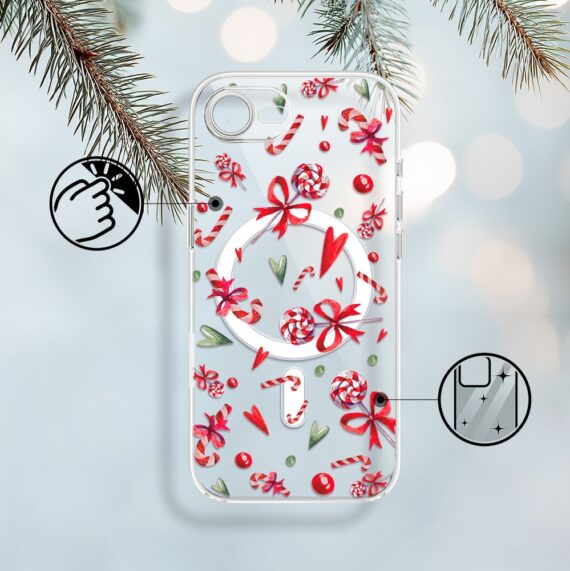 Etui do iPhone 16e z MagSafe, cukierki świąteczne, przeźroczyste 16 e-2