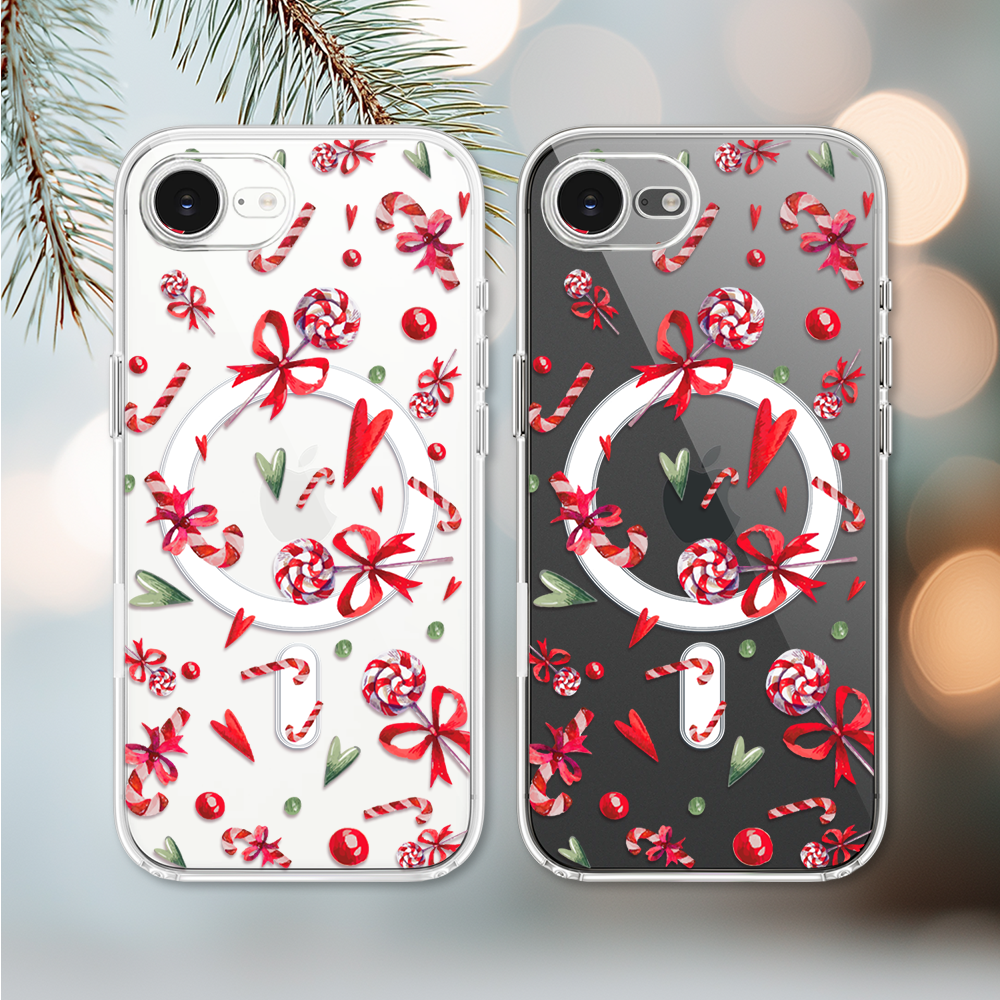 Etui do iPhone 16e z MagSafe, cukierki świąteczne, przeźroczyste 16 e-3