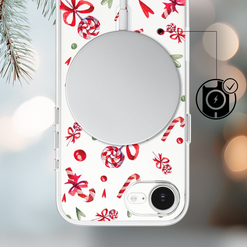 Etui do iPhone 16e z MagSafe, cukierki świąteczne, przeźroczyste 16 e-4