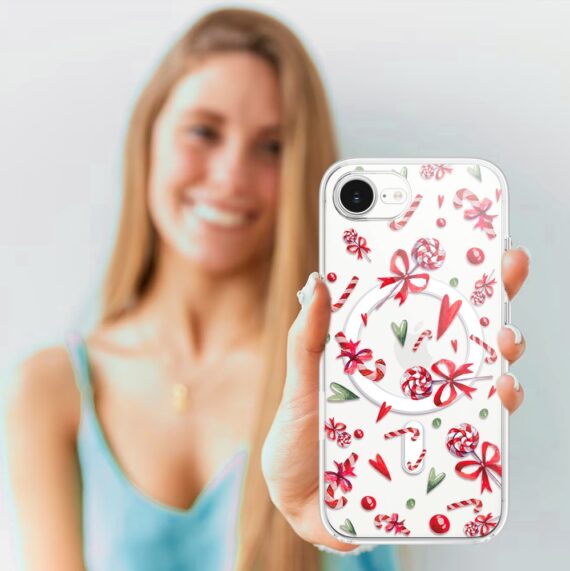 Etui do iPhone 16e z MagSafe, cukierki świąteczne, przeźroczyste 16 e-5