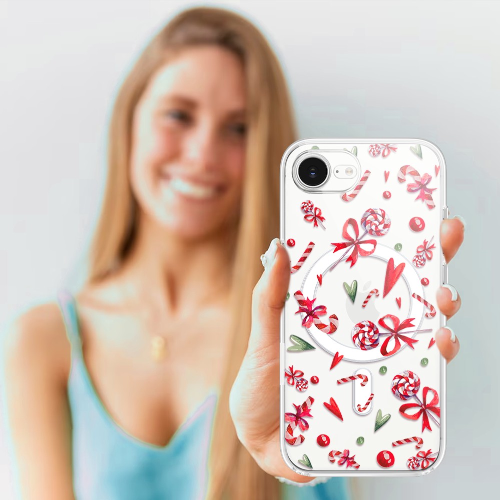 Etui do iPhone 16e z MagSafe, cukierki świąteczne, przeźroczyste 16 e-5