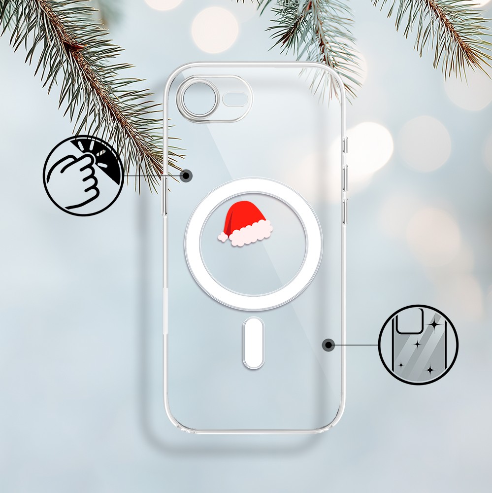 Etui do iPhone 16e z MagSafe, czapka Mikołaja, przeźroczyste 16 e-2