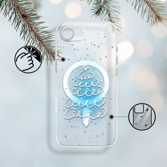 Etui do iPhone 16e z MagSafe, malowana choinka na niebieskim świetle, przeźroczyste 16 e-2