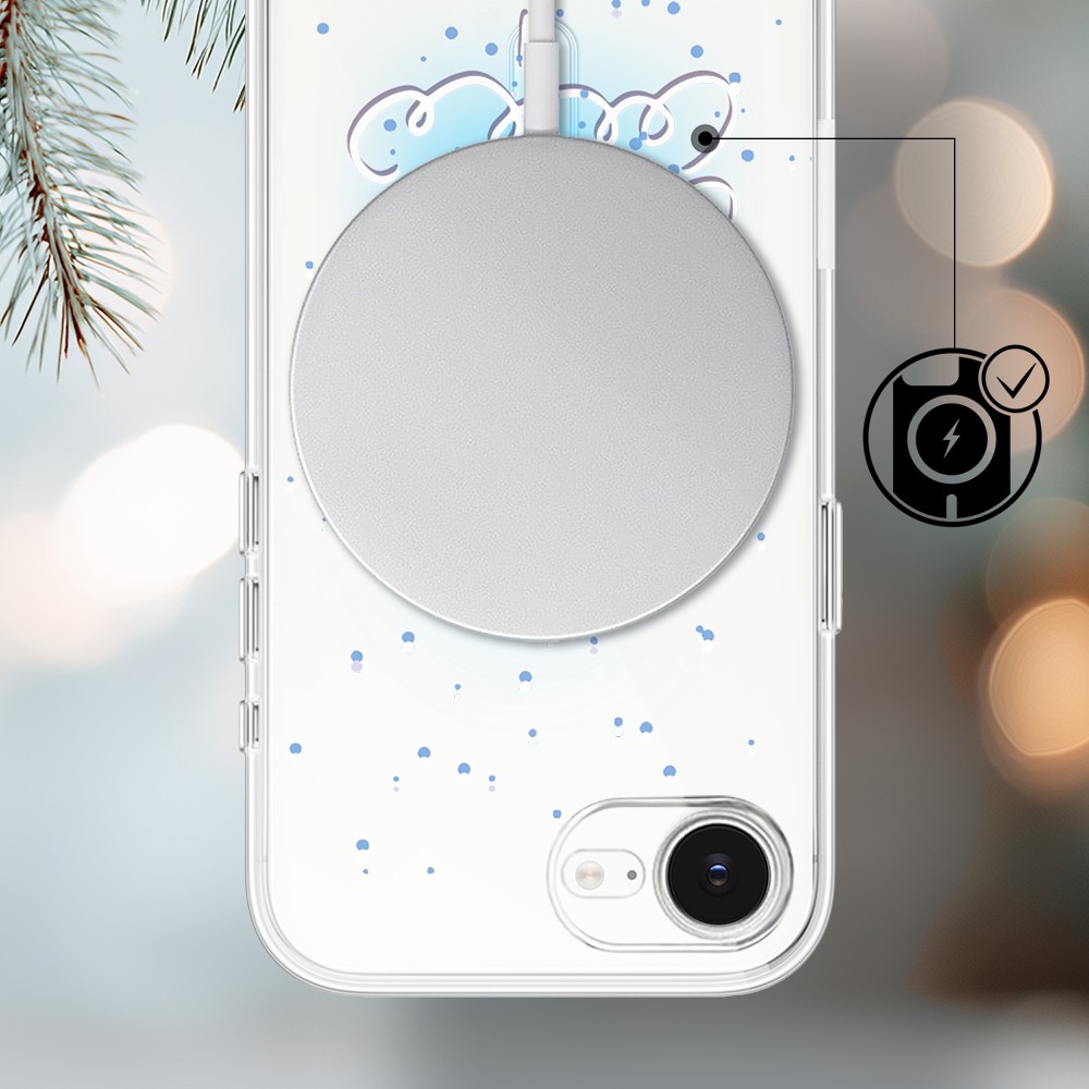 Etui do iPhone 16e z MagSafe, malowana choinka na niebieskim świetle, przeźroczyste 16 e-4