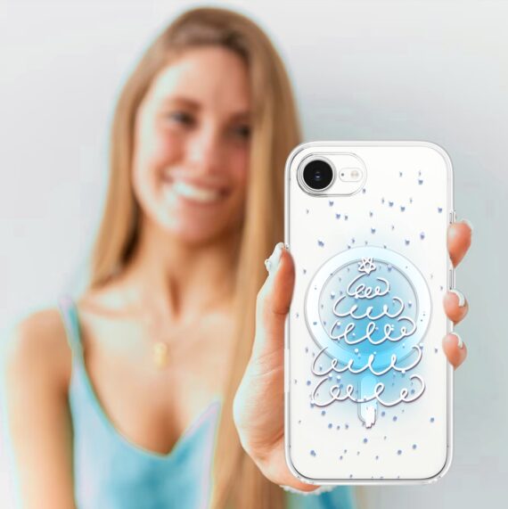 Etui do iPhone 16e z MagSafe, malowana choinka na niebieskim świetle, przeźroczyste 16 e-5