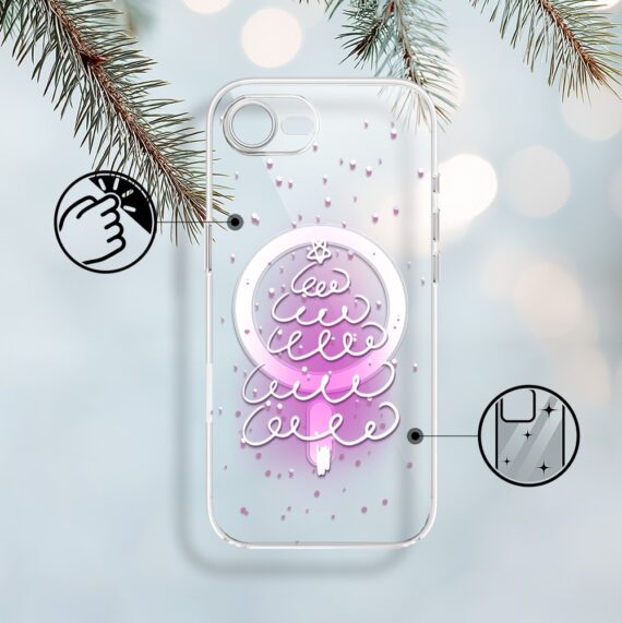 Etui do iPhone 16e z MagSafe, malowana choinka na różowym świetle, przeźroczyste 16 e-2