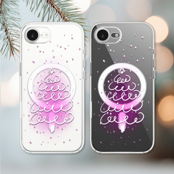 Etui do iPhone 16e z MagSafe, malowana choinka na różowym świetle, przeźroczyste 16 e-3
