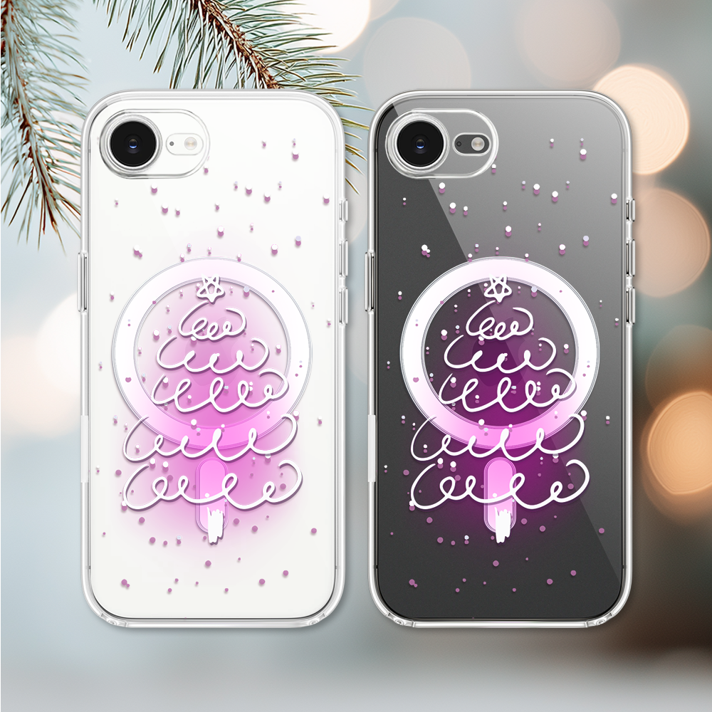 Etui do iPhone 16e z MagSafe, malowana choinka na różowym świetle, przeźroczyste 16 e-3