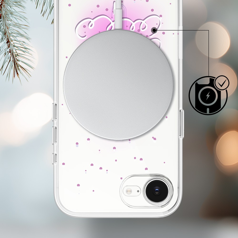 Etui do iPhone 16e z MagSafe, malowana choinka na różowym świetle, przeźroczyste 16 e-4
