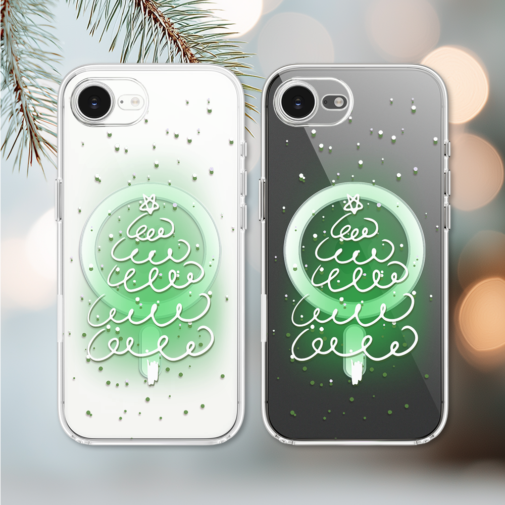 Etui do iPhone 16e z MagSafe, malowana choinka na zielonym świetle, przeźroczyste 16 e-3