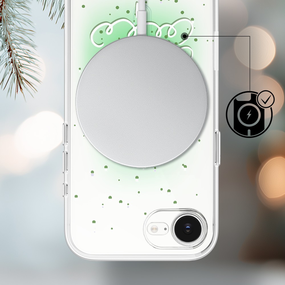 Etui do iPhone 16e z MagSafe, malowana choinka na zielonym świetle, przeźroczyste 16 e-4