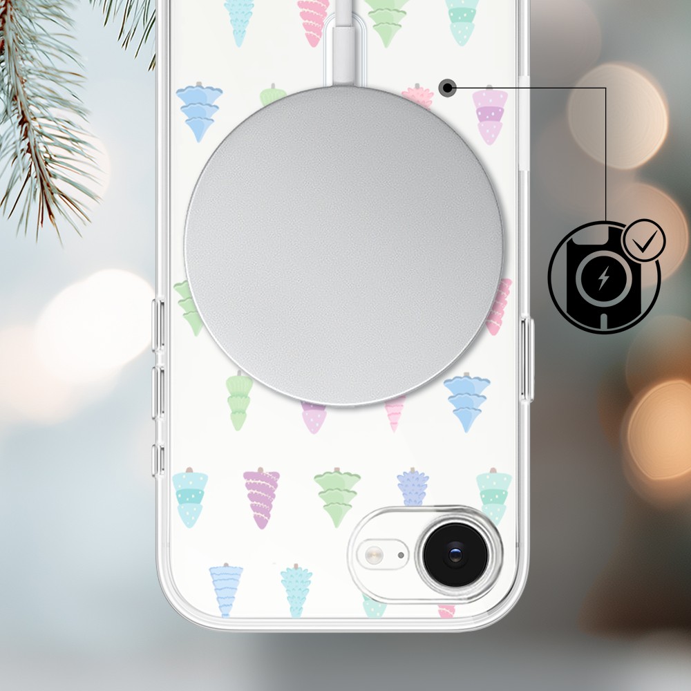 Etui do iPhone 16e z MagSafe, pastelowe choinki, święta, przeźroczyste 16 e-4