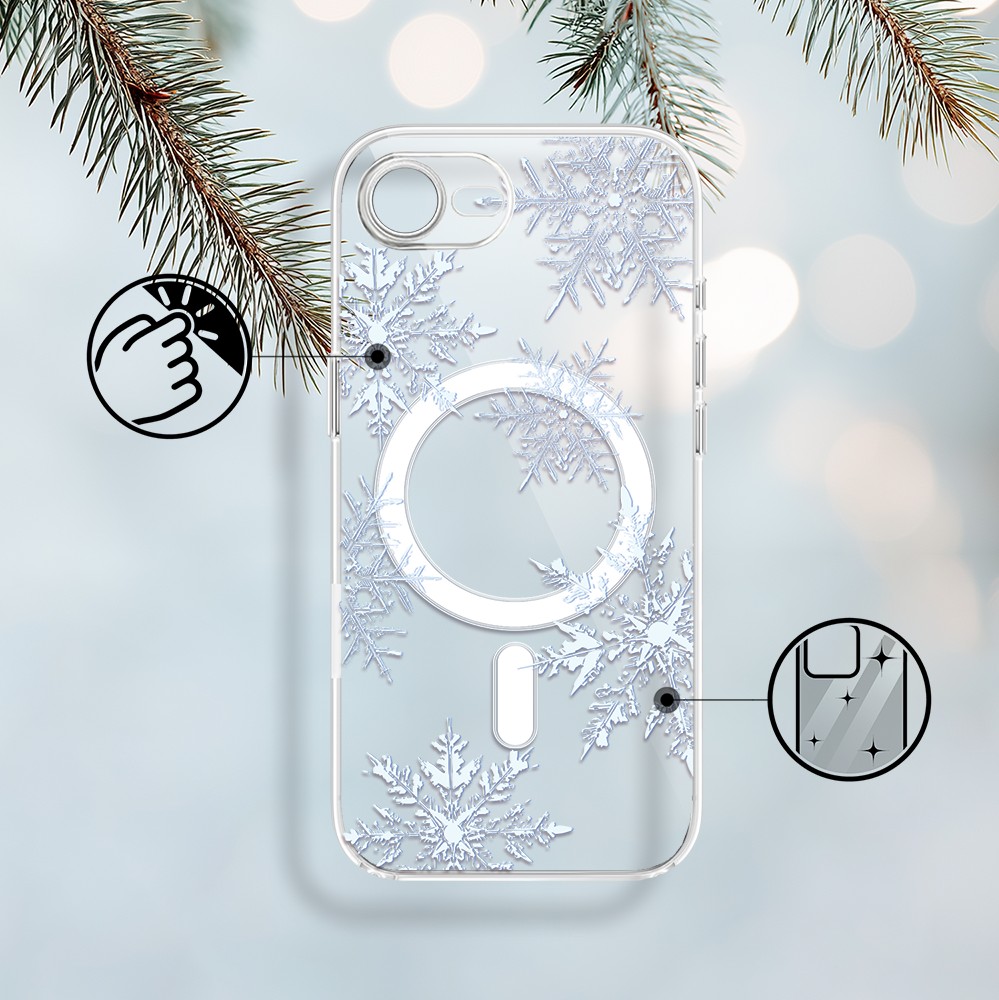 Etui do iPhone 16e z MagSafe, płatki śniegu, przeźroczyste 16 e-2