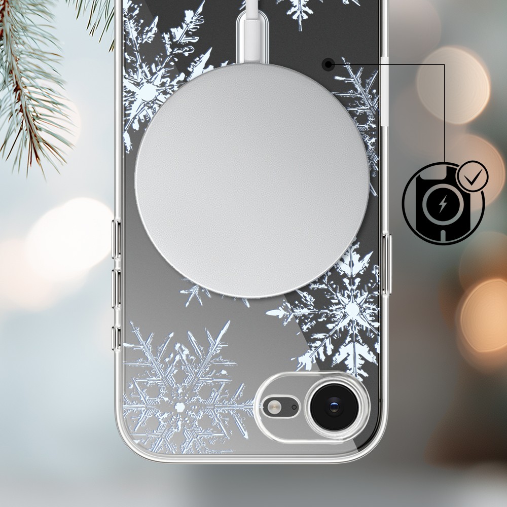 Etui do iPhone 16e z MagSafe, płatki śniegu, przeźroczyste 16 e-4