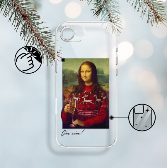 Etui do iPhone 16e z MagSafe, świąteczna Mona Lisa z szampanem, przeźroczyste 16 e-2