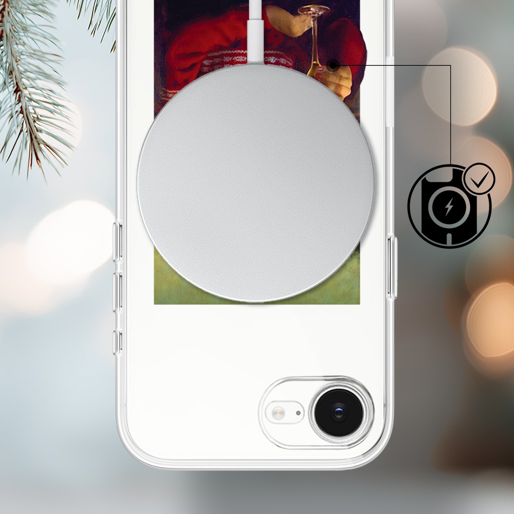 Etui do iPhone 16e z MagSafe, świąteczna Mona Lisa z szampanem, przeźroczyste 16 e-4
