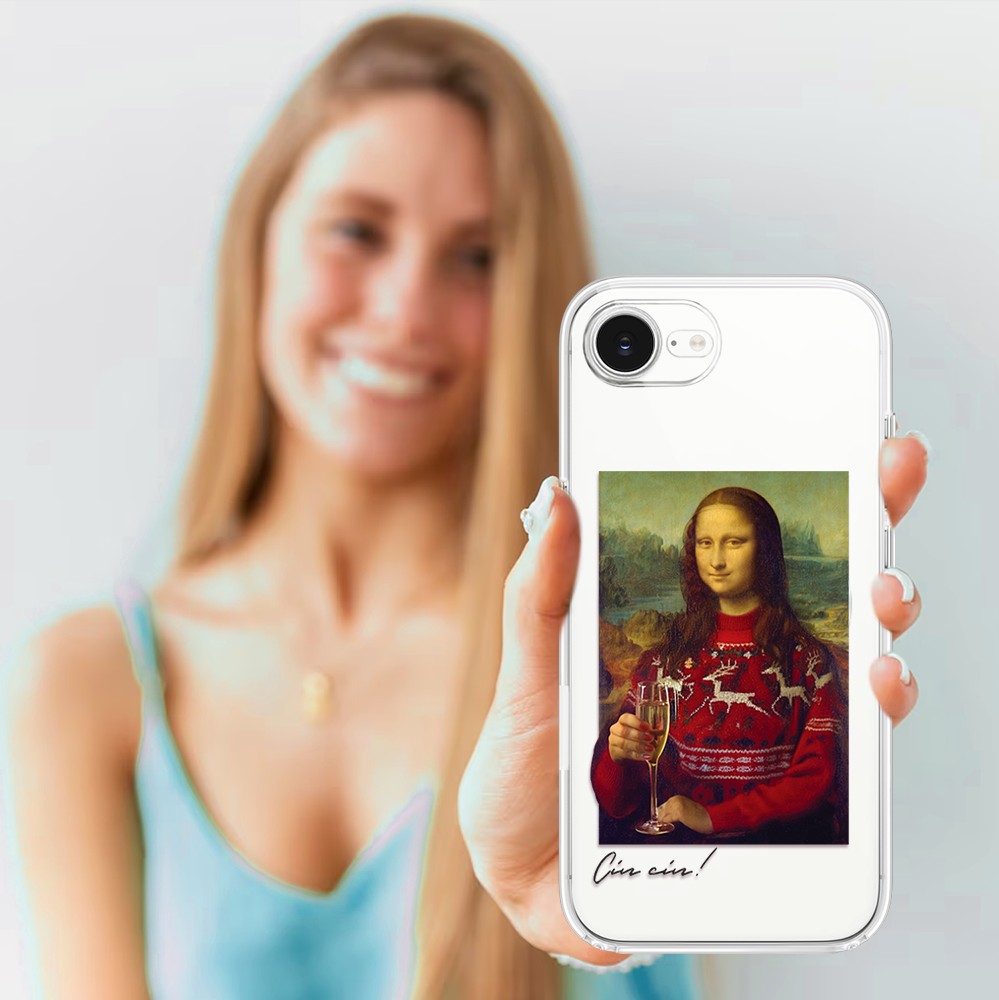 Etui do iPhone 16e z MagSafe, świąteczna Mona Lisa z szampanem, przeźroczyste 16 e-5