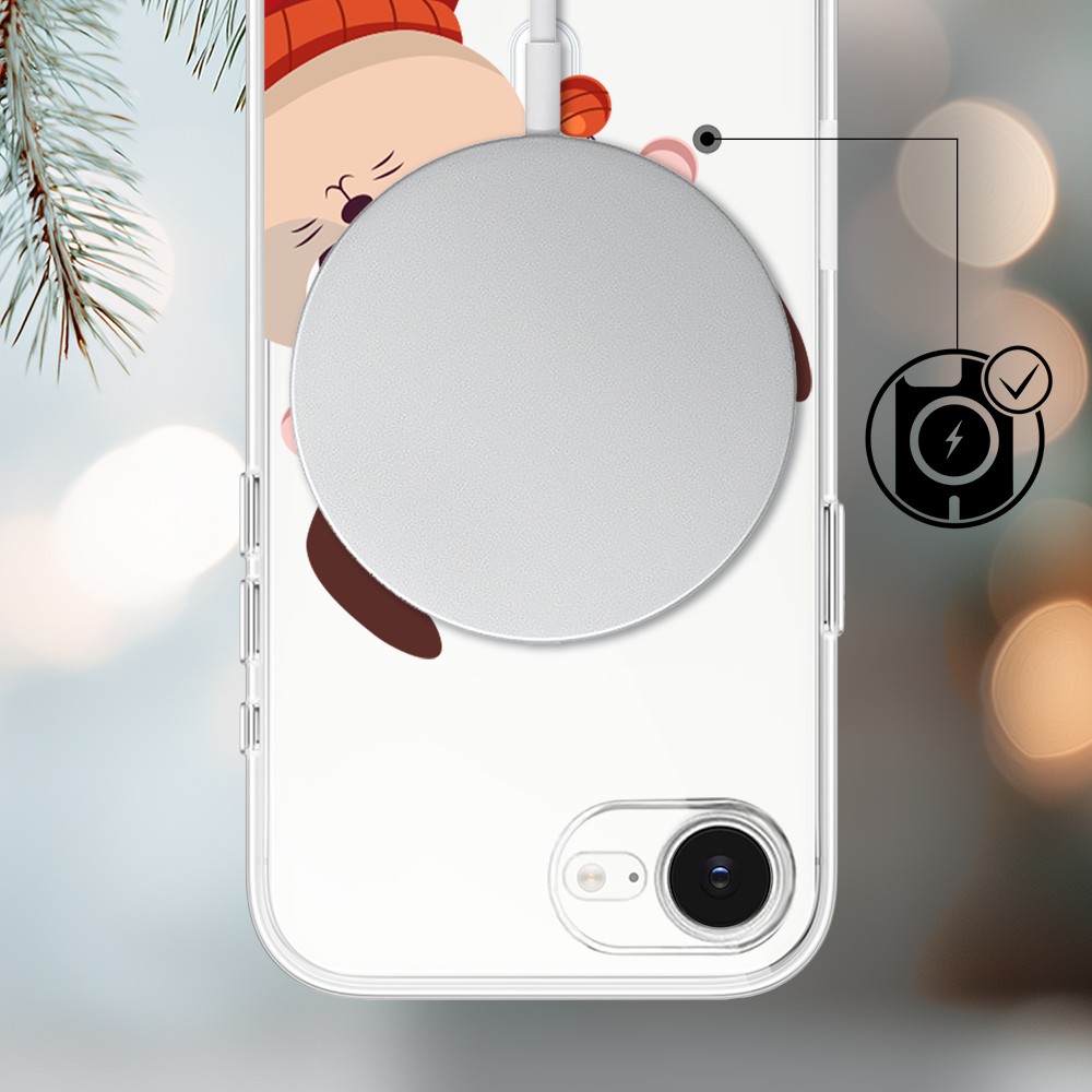 Etui do iPhone 16e z MagSafe, świąteczny kotek przebrany za reniferka, przeźroczyste 16 e-4