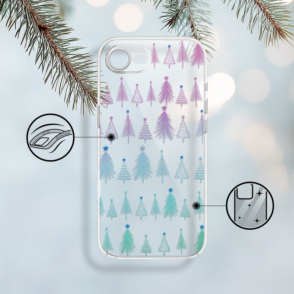 Etui do iPhone 16e z MagSafe, świąteczny las choinek, przeźroczyste 16 e-2