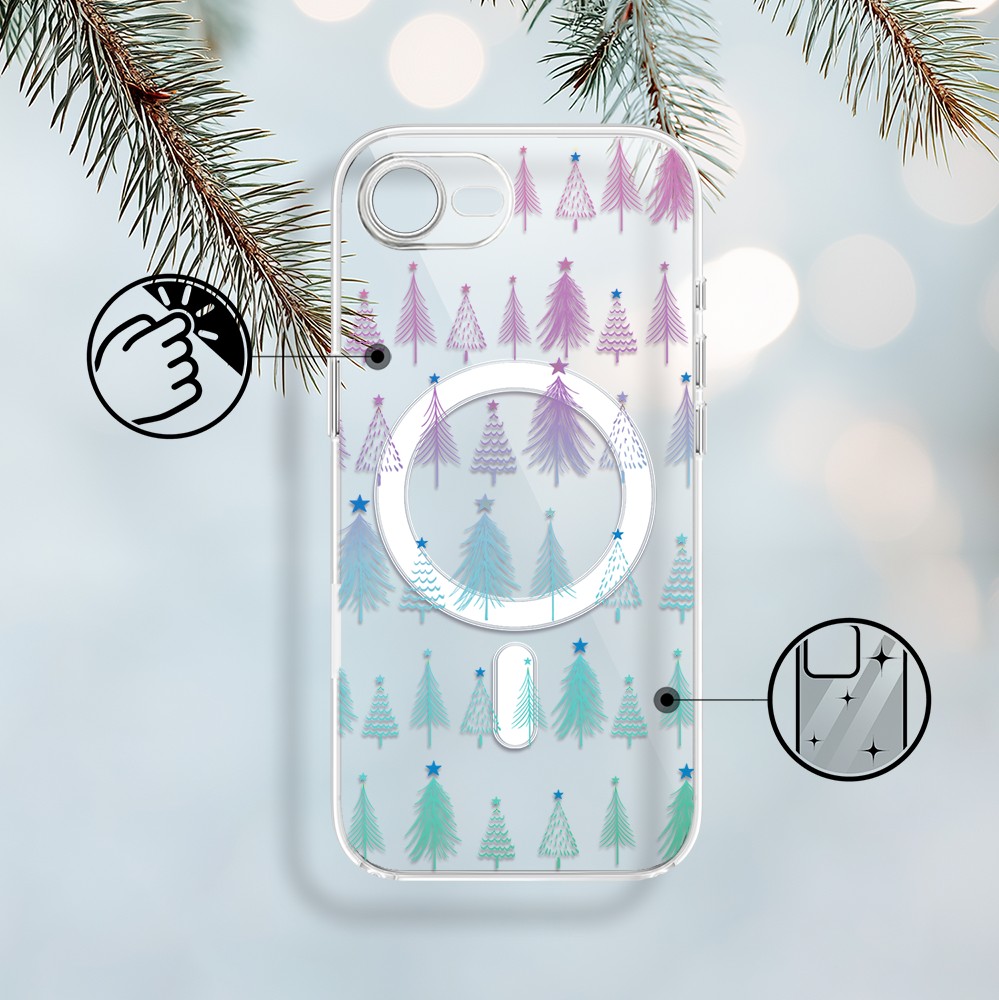 Etui do iPhone 16e z MagSafe, świąteczny las choinek, przeźroczyste Z MAGSAFE 16 e-2