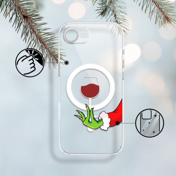 Etui do iPhone 16e z MagSafe, zielony psotnik z lampką wina, przeźroczyste 16 e-2