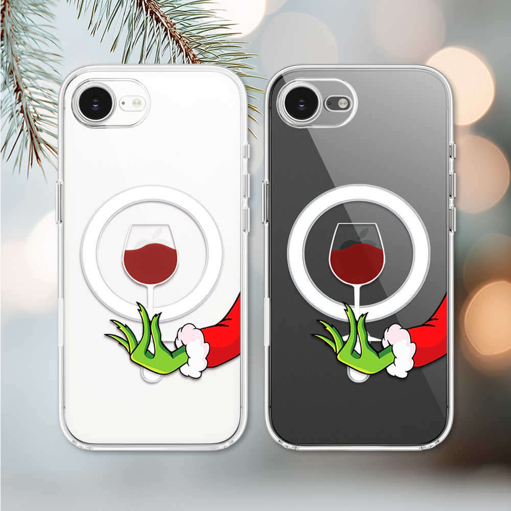 Etui do iPhone 16e z MagSafe, zielony psotnik z lampką wina, przeźroczyste 16 e-3