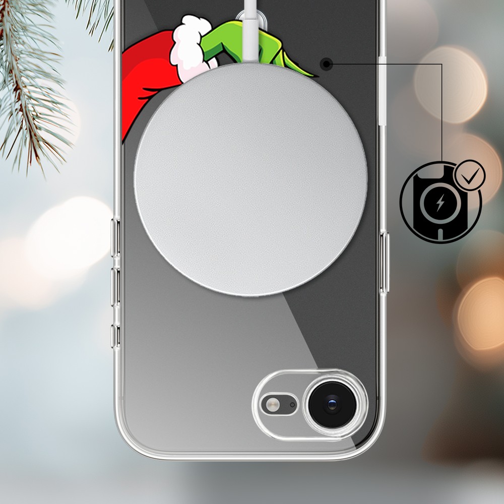 Etui do iPhone 16e z MagSafe, zielony psotnik z lampką wina, przeźroczyste 16 e-4