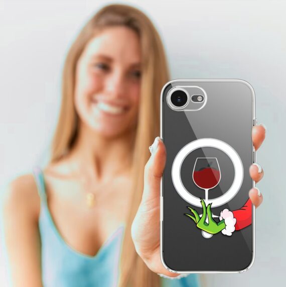 Etui do iPhone 16e z MagSafe, zielony psotnik z lampką wina, przeźroczyste 16 e-5