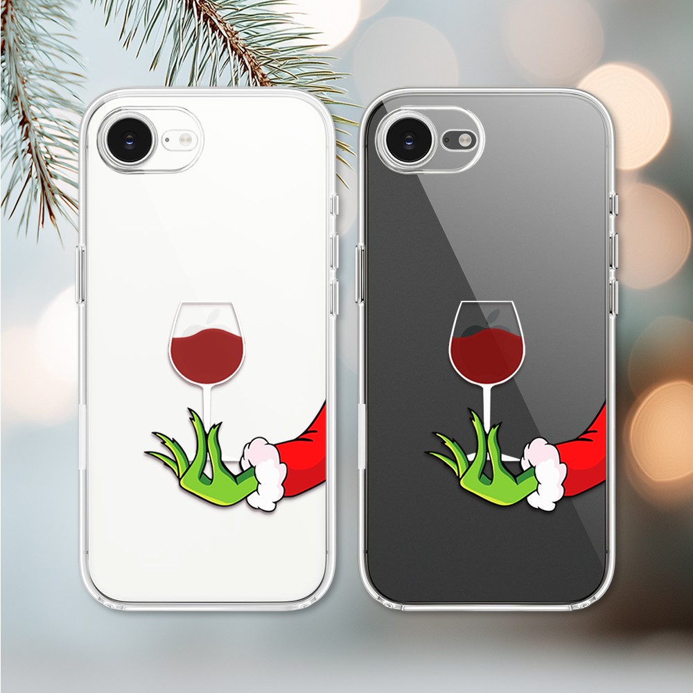 Etui do iPhone 16e, zielony psotnik z lampką wina, przeźroczyste 16 e-3