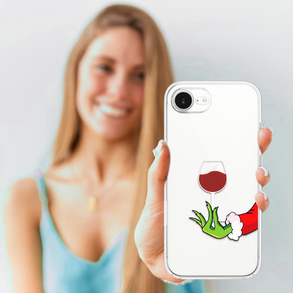 Etui do iPhone 16e, zielony psotnik z lampką wina, przeźroczyste 16 e-5