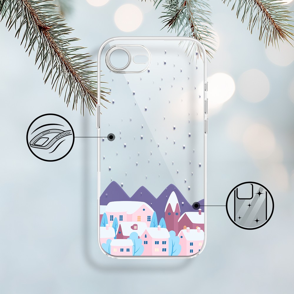 Etui do iPhone 16e, zimowa osada, przeźroczyste 16 e-2