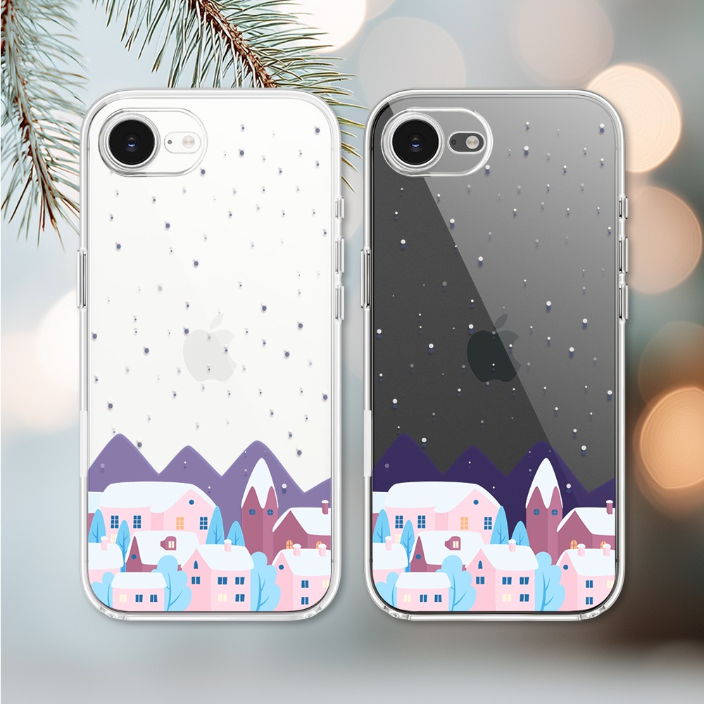 Etui do iPhone 16e, zimowa osada, przeźroczyste 16 e-3
