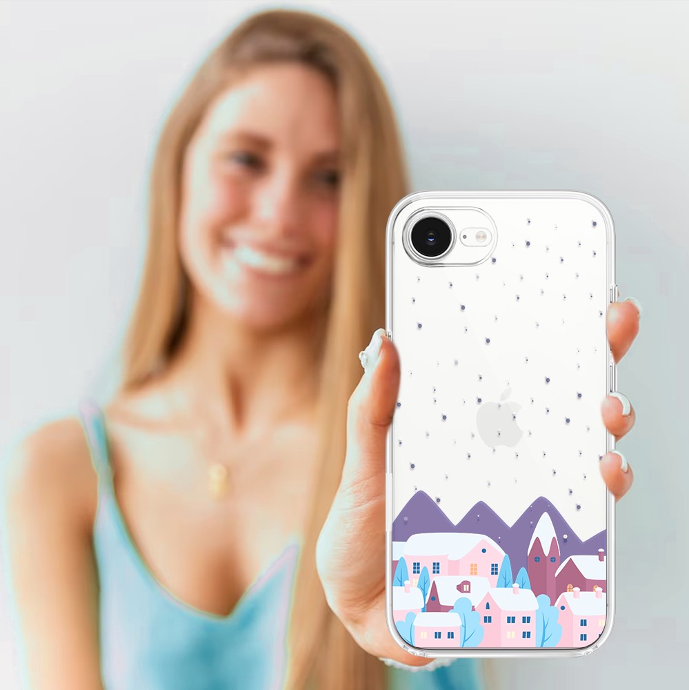 Etui do iPhone 16e, zimowa osada, przeźroczyste 16 e-5