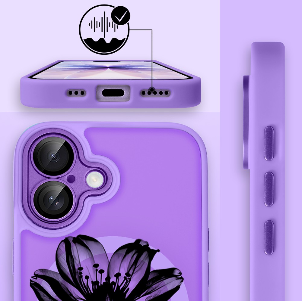 Etui do iPhone 17 Color Flush z MagSafe, z osłoną aparatu, czarny kwiat, fioletowe (3)