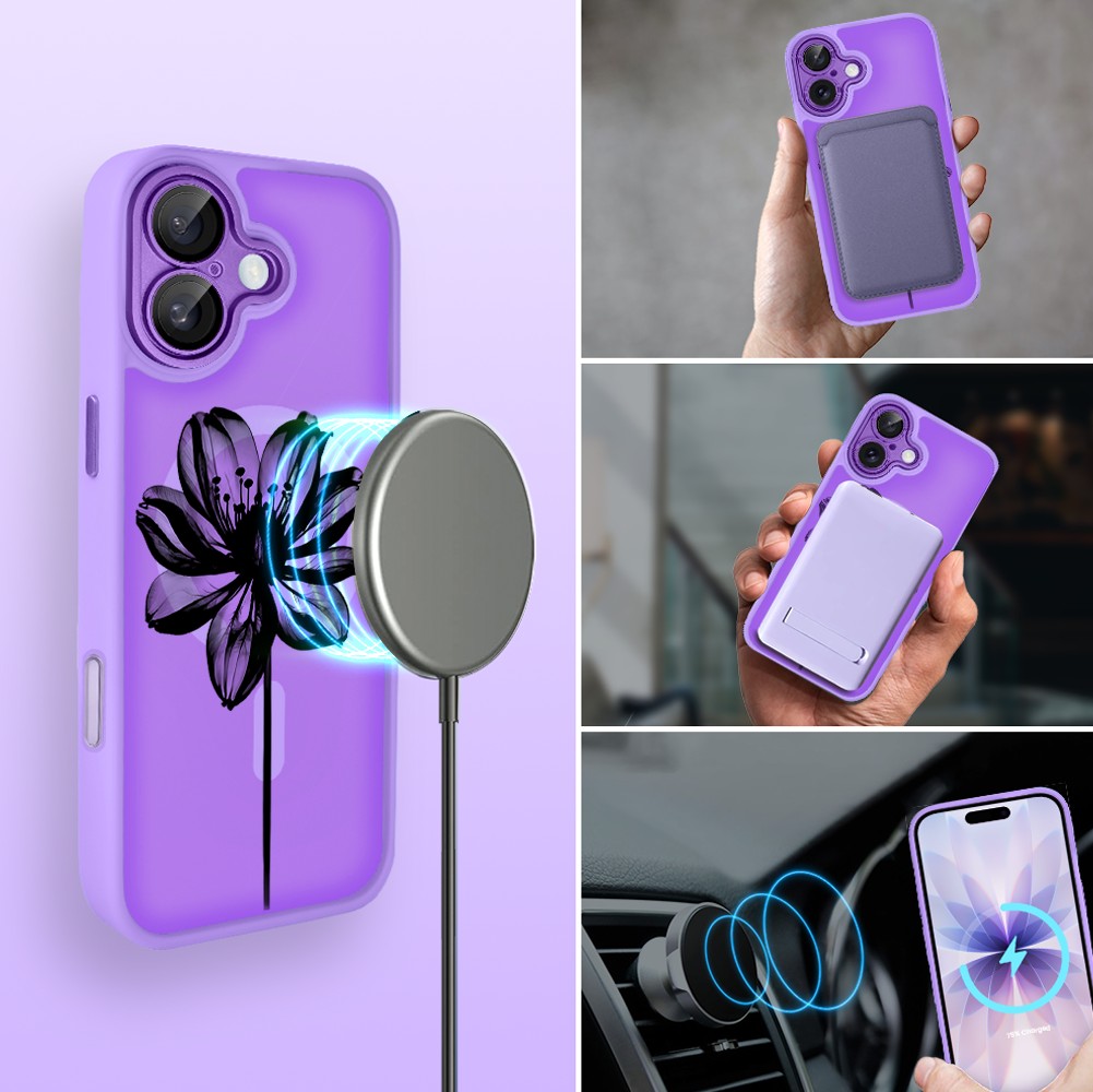 Etui do iPhone 17 Color Flush z MagSafe, z osłoną aparatu, czarny kwiat, fioletowe (6)