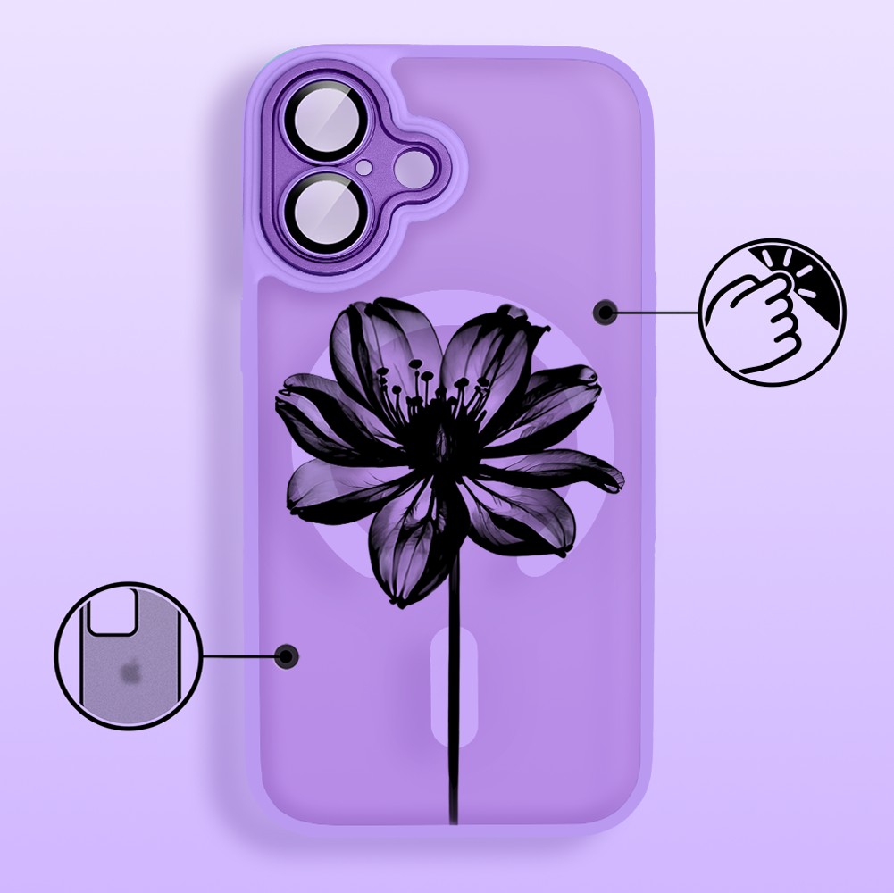 Etui do iPhone 17 Color Flush z MagSafe, z osłoną aparatu, czarny kwiat, fioletowe (7)