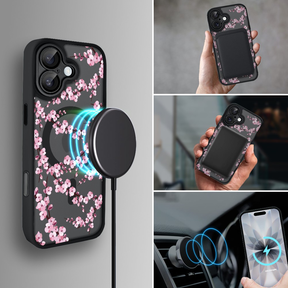 Etui do iPhone 17 Color Flush z MagSafe, z osłoną aparatu, sakura kwiat wiśni, czarne (2)