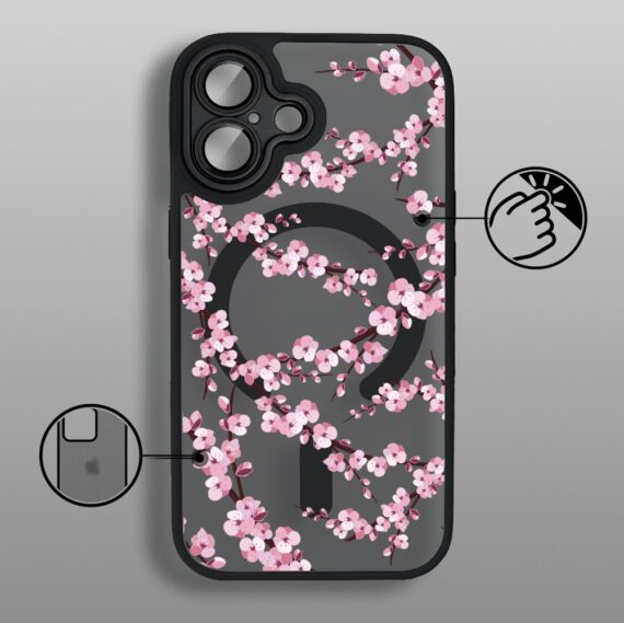 Etui do iPhone 17 Color Flush z MagSafe, z osłoną aparatu, sakura kwiat wiśni, czarne (3)