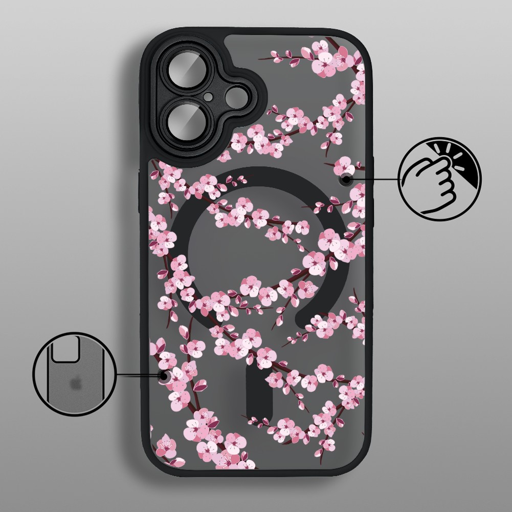 Etui do iPhone 17 Color Flush z MagSafe, z osłoną aparatu, sakura kwiat wiśni, czarne (3)