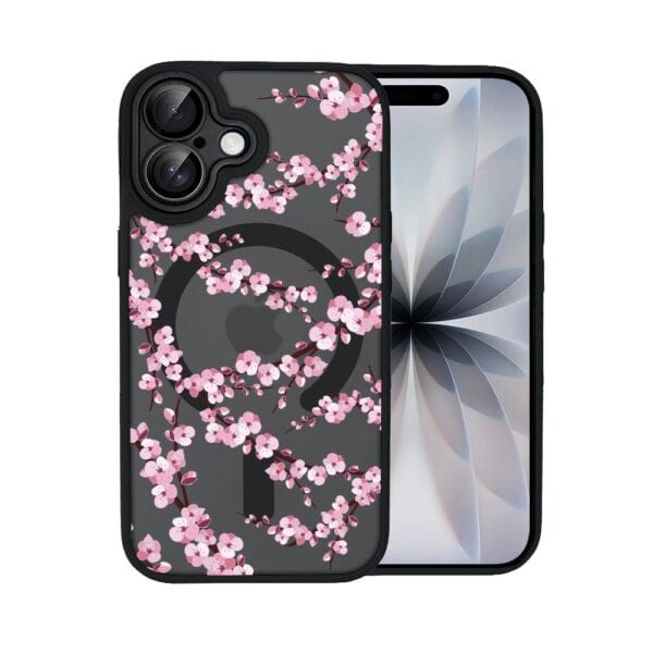 Etui do iPhone 17 Color Flush z MagSafe, z osłoną aparatu, sakura kwiat wiśni, czarne